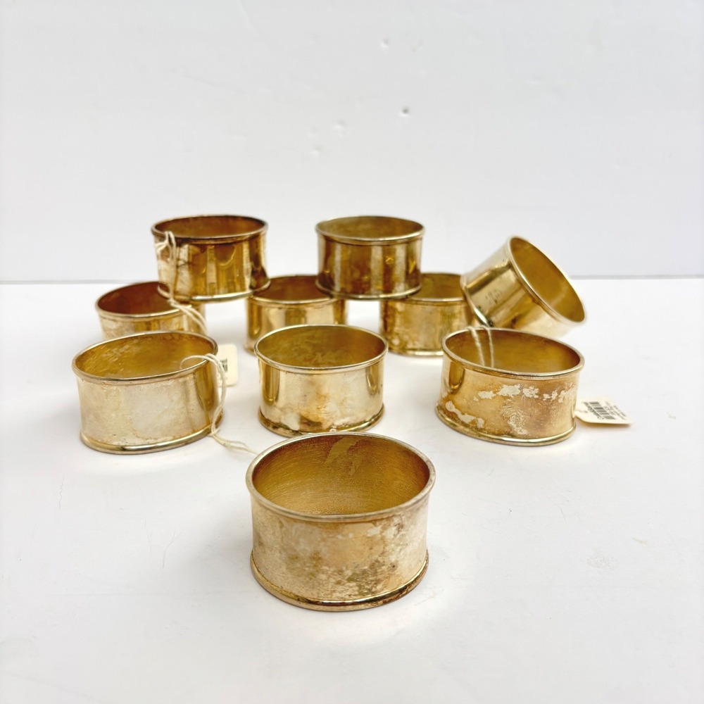 Crate & Barrel Silver Tone Napkin Rings Set of 10 Oval Patina Lot